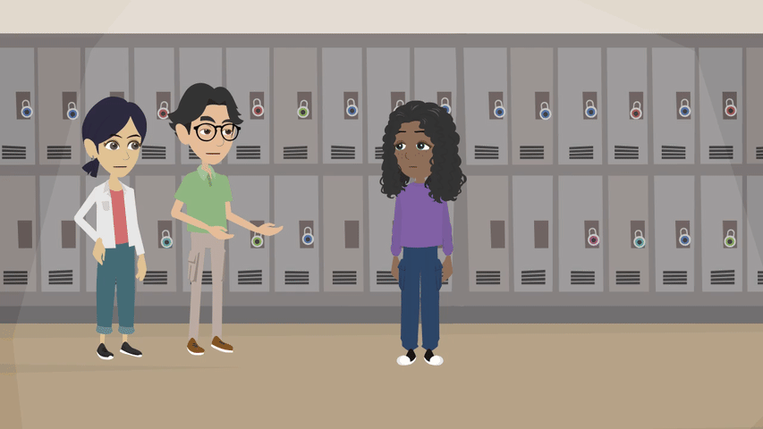 sophia and two friends talking by the lockers