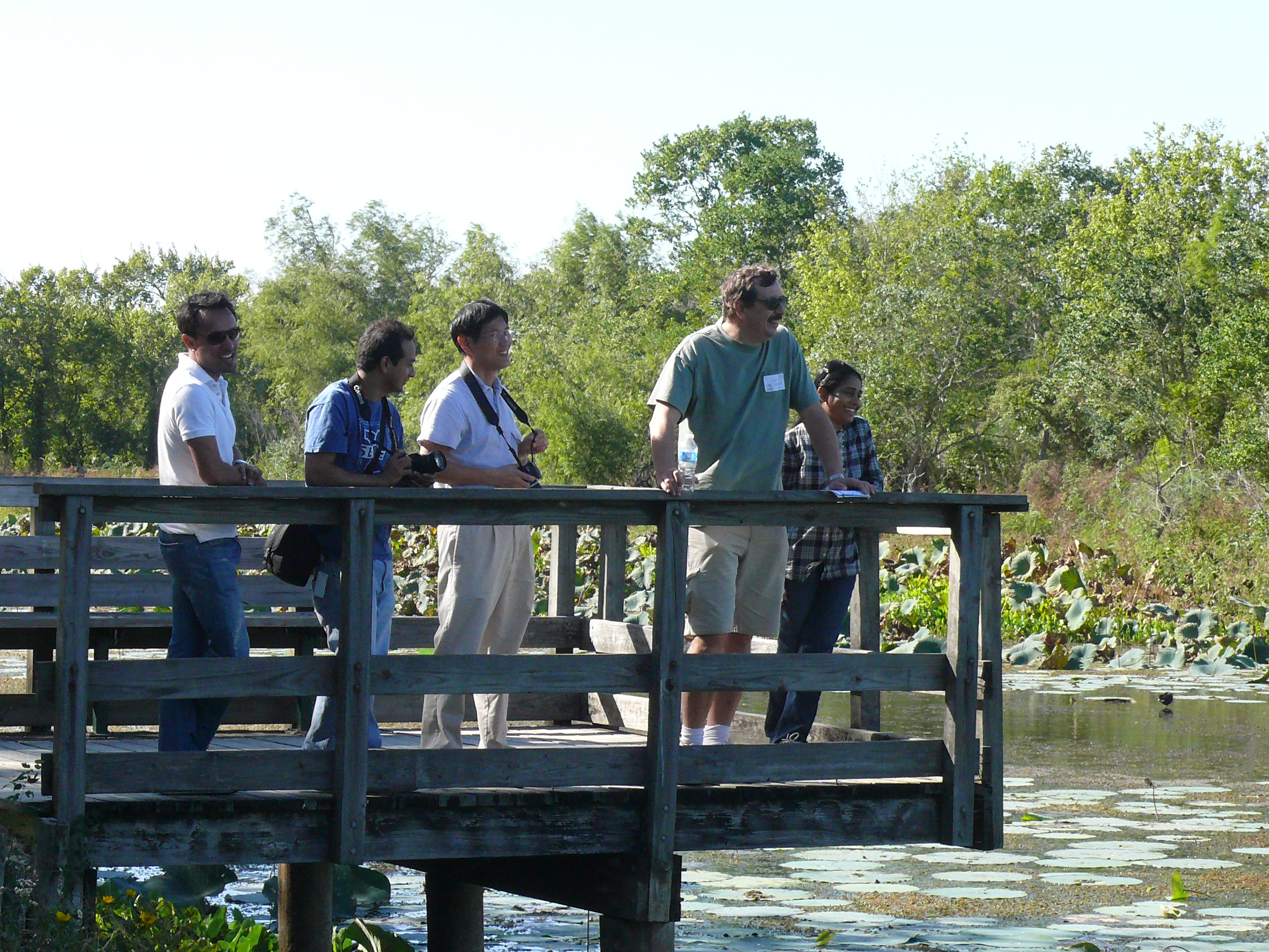 : Redwan Huq, Rajeev Tajhya, Dr. Xueyou Hu, Dr, György Panyi, and Dr. Shyny Koshy at Brazos Bend State Park, in 2011