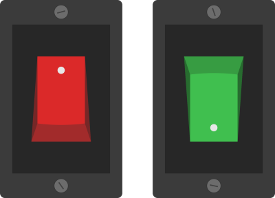 Drawing of a red and green switch to symbolize on and off