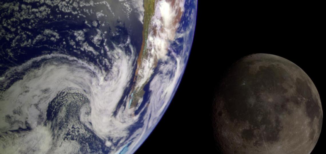 During its flight, NASA’s Galileo spacecraft returned images of the Earth and Moon. Separate images of the Earth and Moon were combined to generate this view.