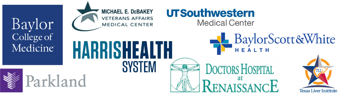 Logos for Baylor College of Medicine, Harris Health, UT Southwestern, Parkland