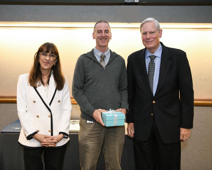 Dr. Daryl A. Scott is a recipient of the 2024 Barbara and Corbin J. Robertson, Jr. Presidential Award for Excellence in Education. (L to R) Drs. Biykem Bozkurt, Daryl A. Scott and Mr. Corby Robertson.
