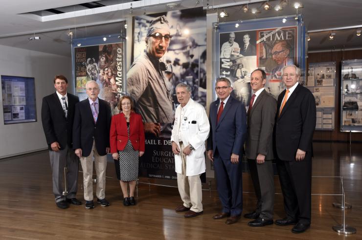 (left to right) Drs. Benjamin R. Arenkiel, Bert W. O'Malley, Mary K. Estes, George R. Noon, Paul Klotman, Jordan S. Orange and Joseph S. Coselli.