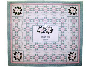 Breast cancer quilt which hangs on the wall of the Lester and Sue Smith Breast Center