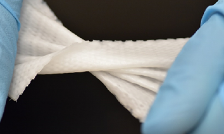 3D printed Biomesh demonstrating its mechanical strength and flexibility