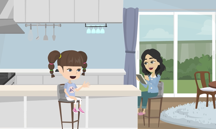 Sally and mother talking in the kitchen