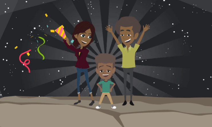 Neil and his caregivers celebrating on the moon