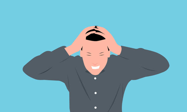 Drawing of a man holding his head and grimacing to represent stress.