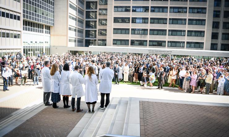 Crowd gathers in courtyard for Match Day
